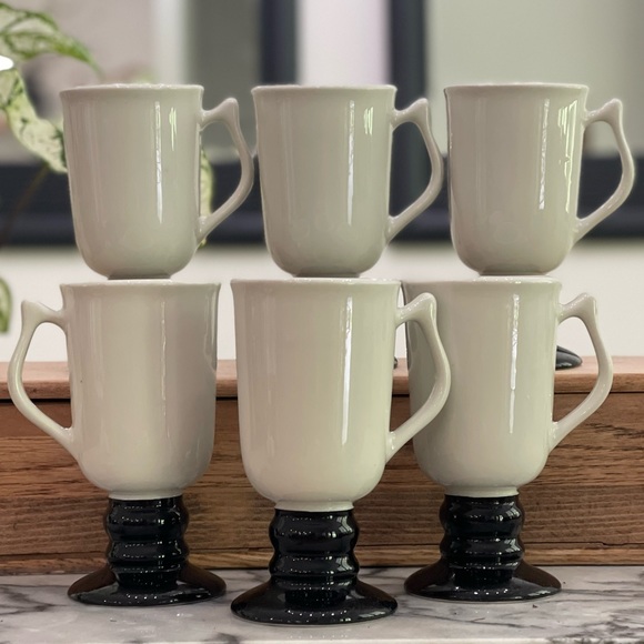 ▪️ 6 Hall Black Footed Pedestal Irish Coffee Mugs- 1272 USA ▪️ - Picture 3 of 7